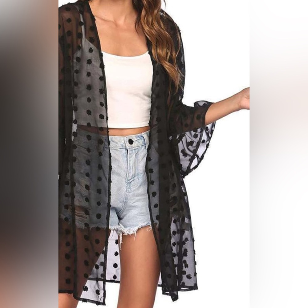 Sheer Black Polka Dot Kimono